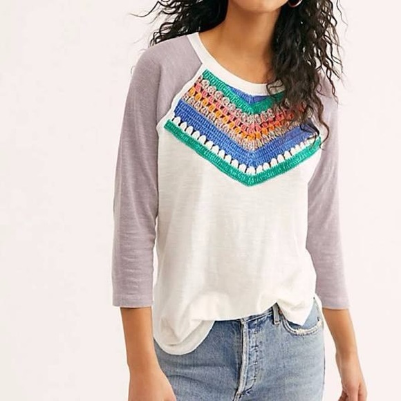 Free People -NWT- Spring Bound -Quarter Sleeve Top- Mineral Bath Combo - XS/S/M - Picture 3 of 6